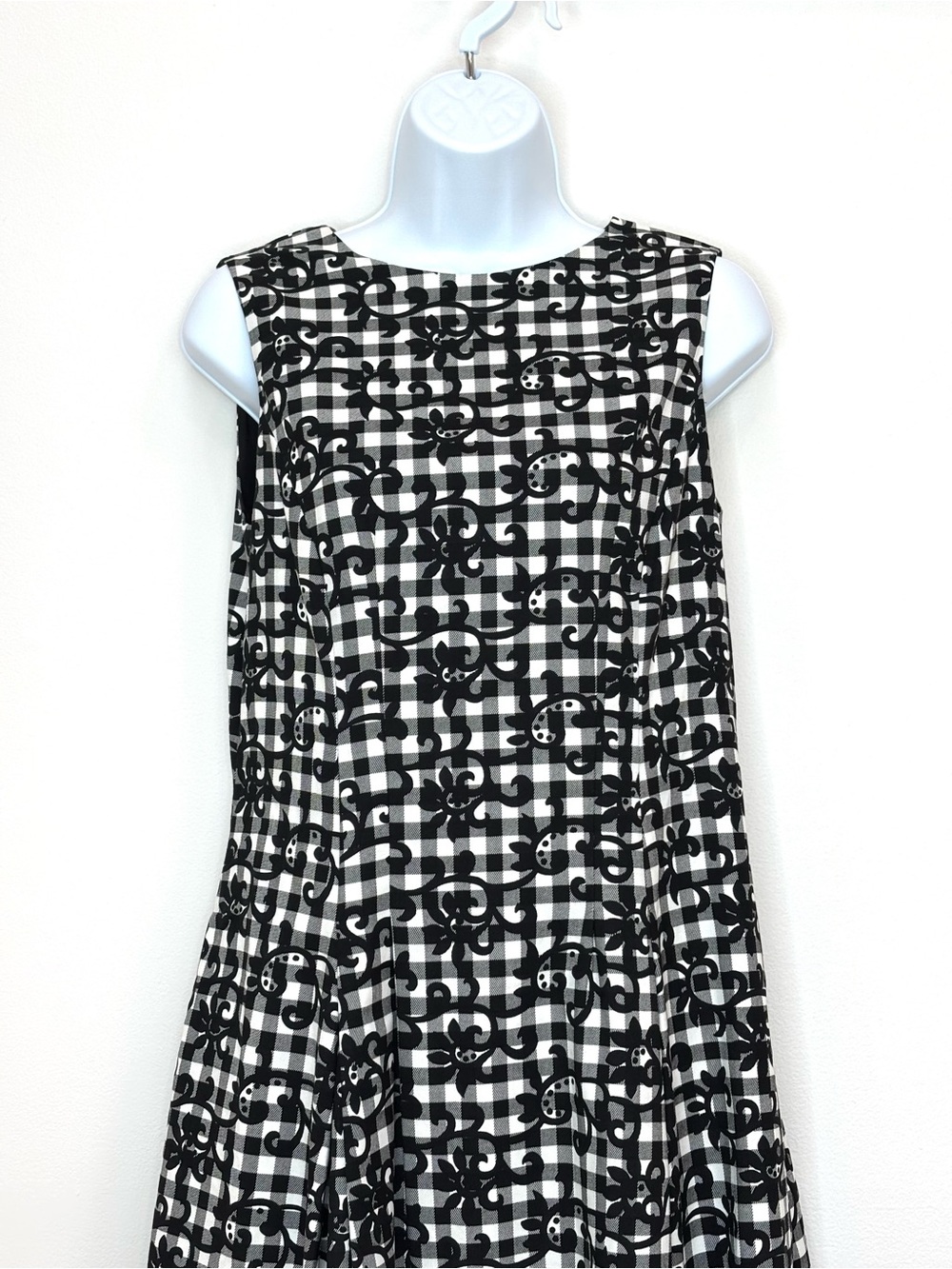 Brooks Brothers Gingham Floral Fit & Flare Dress Preppy Pockets Black White 6 - Picture 4 of 12